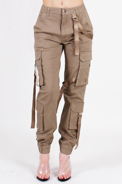 Cotton cargo trousers with straps - Women